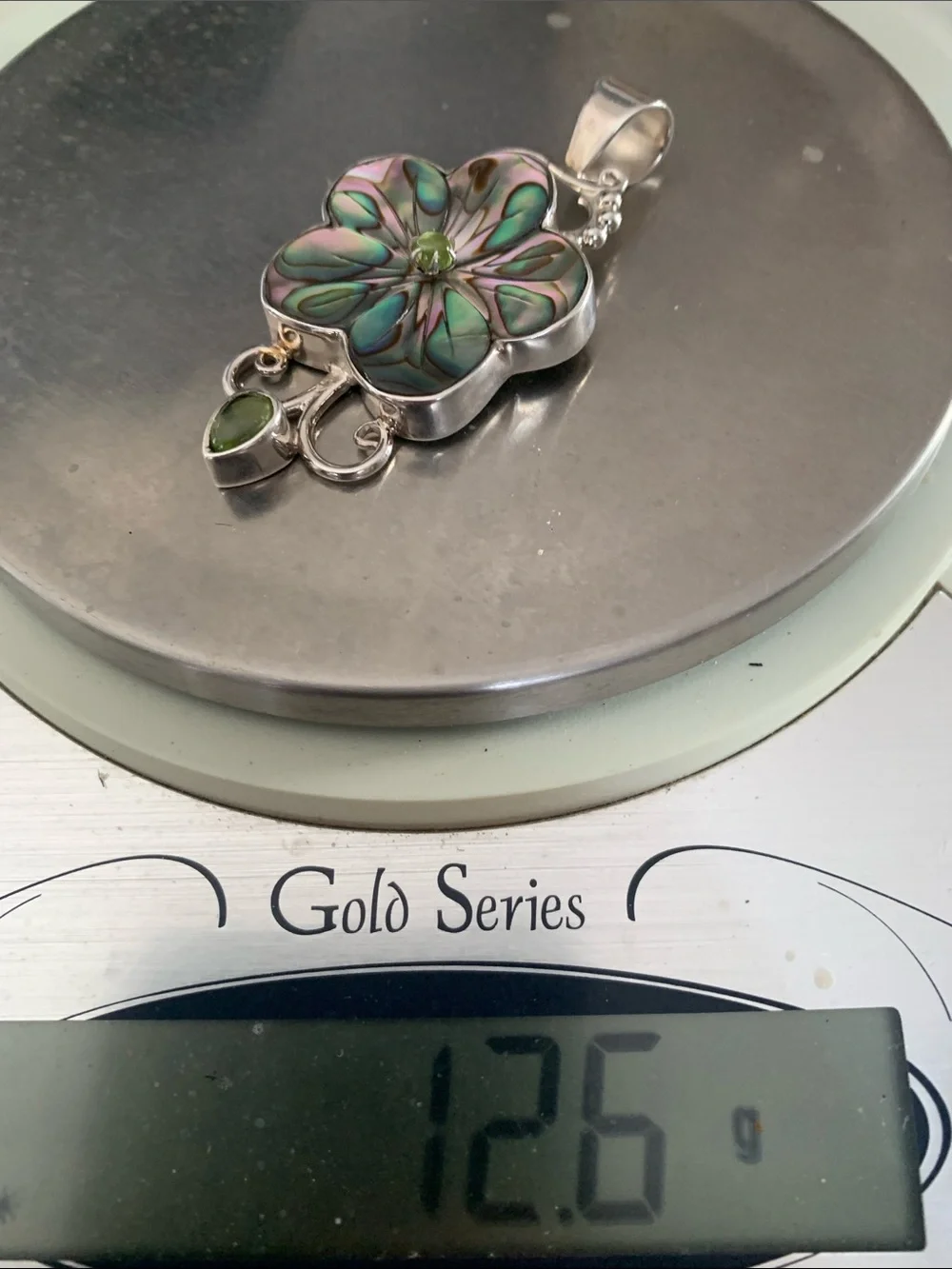 Sterling Silver Abalone and Peridot Pendant